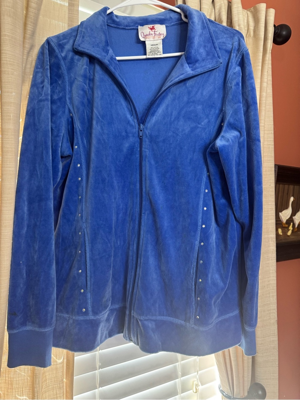 Quacker Factory Royal Blue Velour Full-Zip Jacket